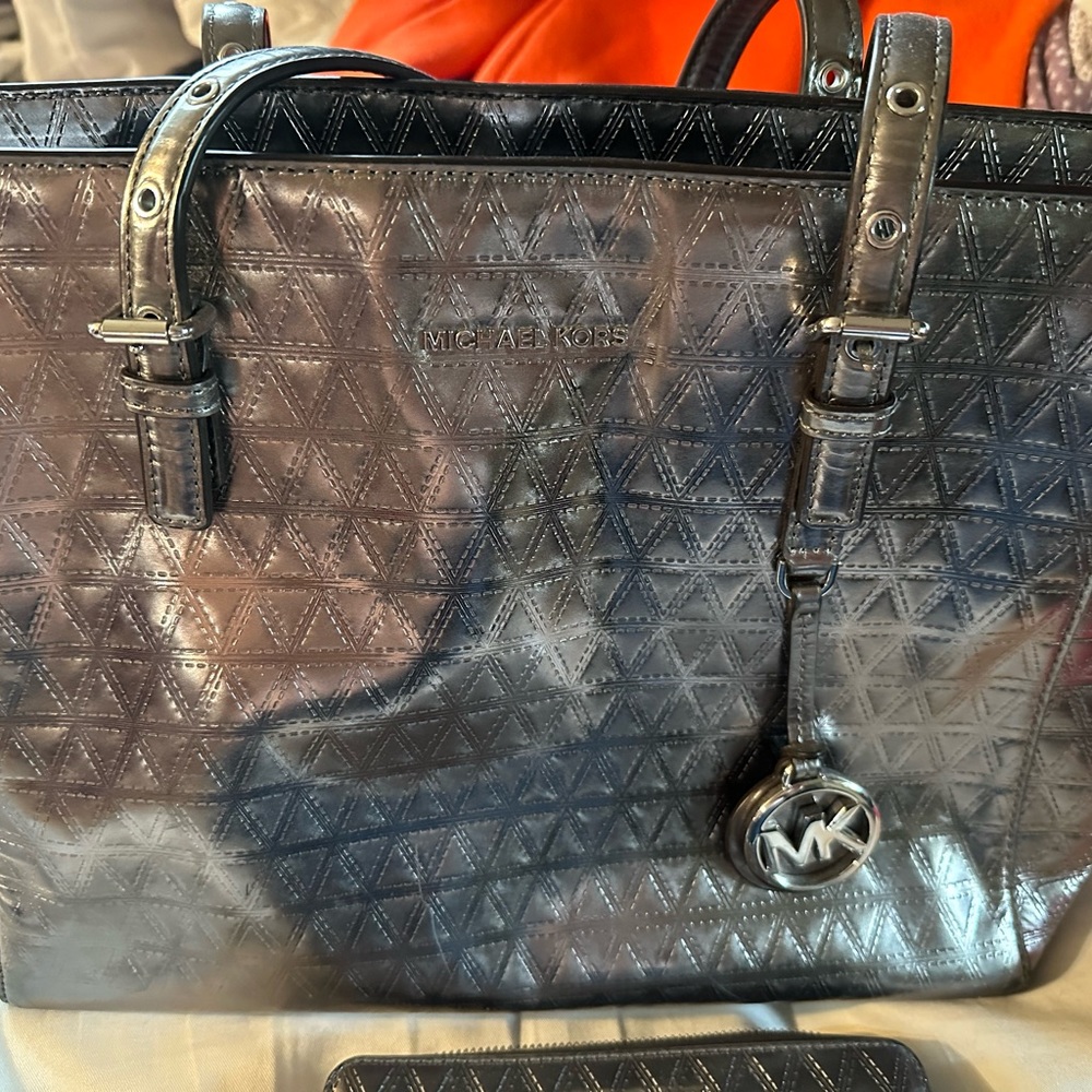 Michael Kors Metallic Tote and Matching Wallet